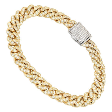 14k Yellow Gold Diamond Cuban Link Bracelet 9 mm 5.37 Ctw
